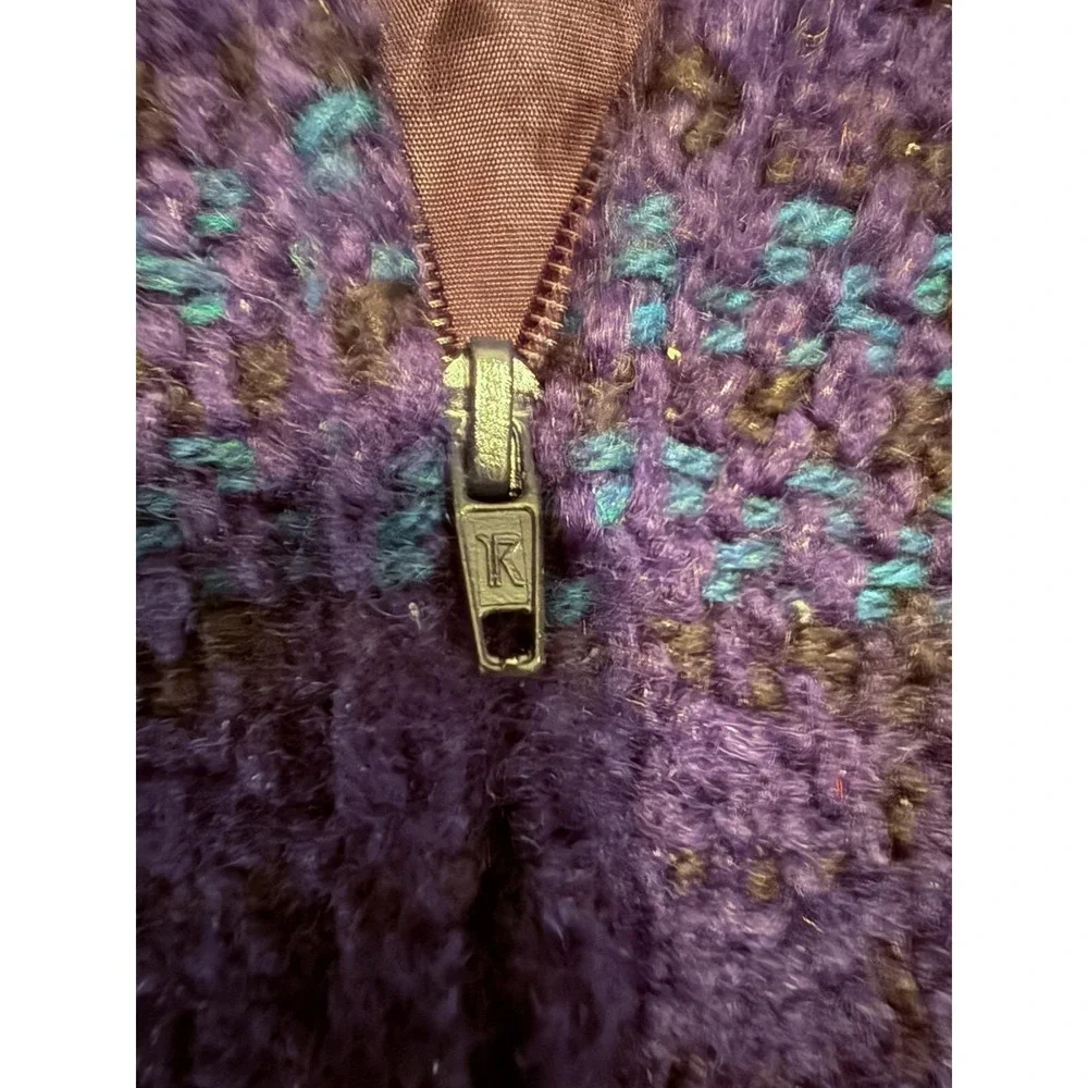 Branigan Weavers Wool Sweater M Green Blue Plaid Full Zip Ireland Vintage Knit